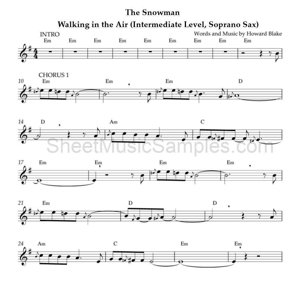 The Snowman - Walking in the Air (Intermediate Level, Soprano Sax)