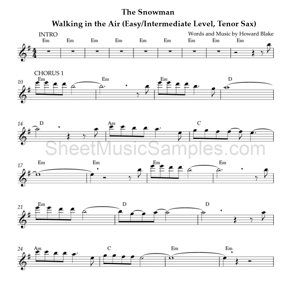 The Snowman - Walking in the Air (Easy/Intermediate Level, Tenor Sax)