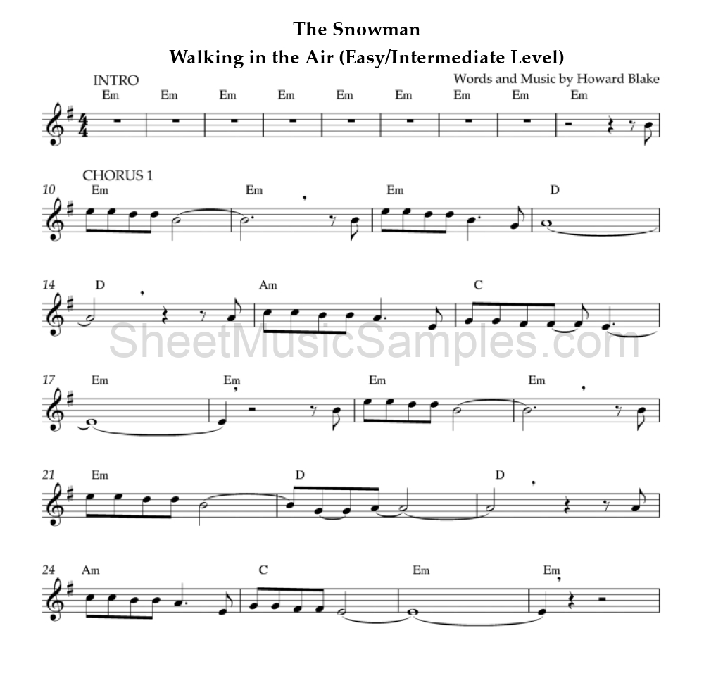 The Snowman - Walking in the Air (Easy/Intermediate Level)