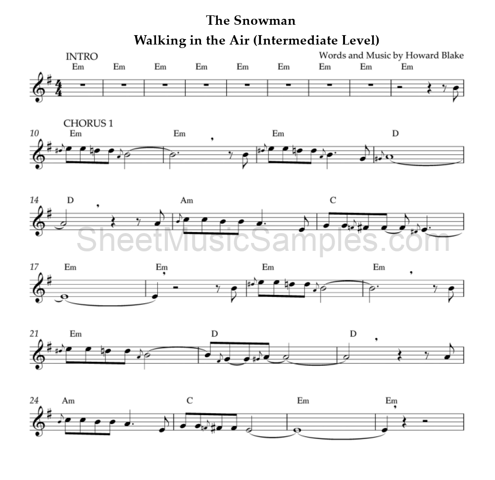 The Snowman - Walking in the Air (Intermediate Level)