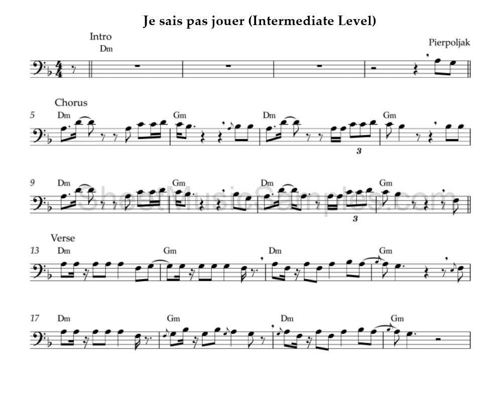 Je sais pas jouer (Intermediate Level)