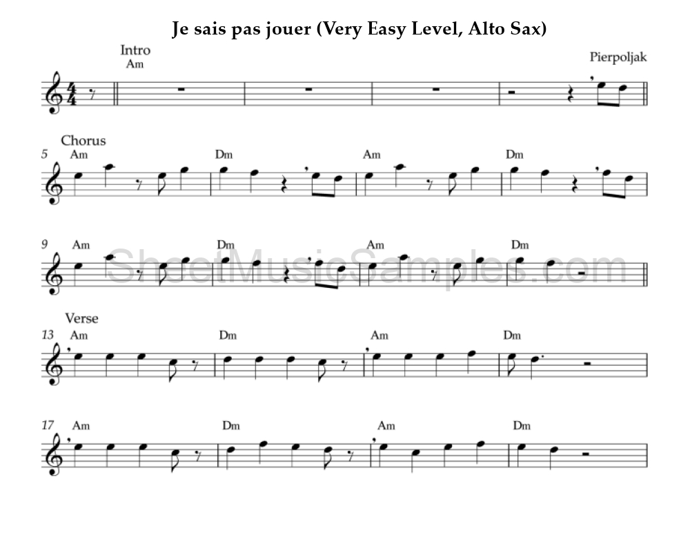 Je sais pas jouer (Very Easy Level, Alto Sax)