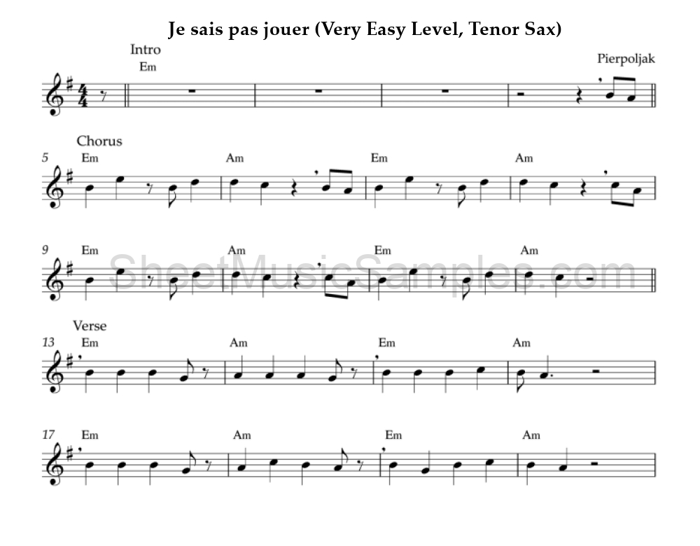 Je sais pas jouer (Very Easy Level, Tenor Sax)