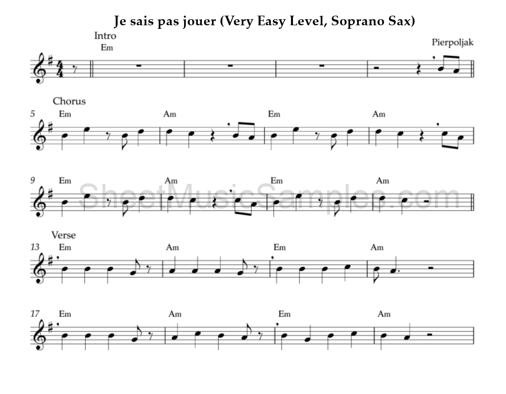 Je sais pas jouer (Very Easy Level, Soprano Sax)