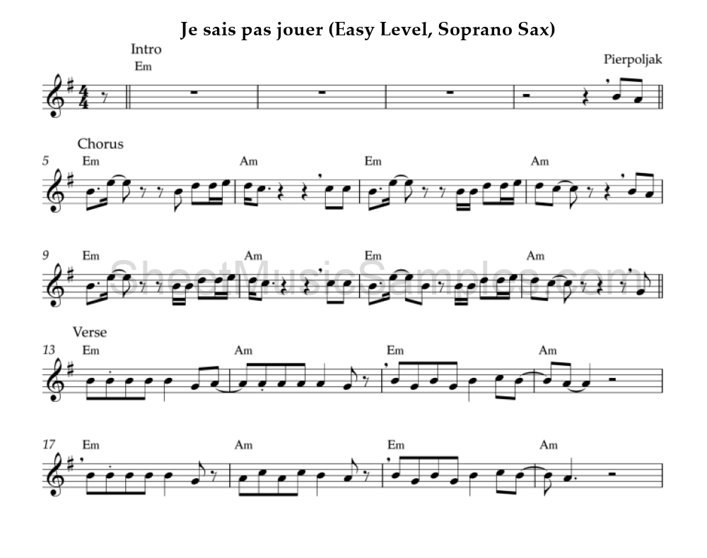 Je sais pas jouer (Easy Level, Soprano Sax)