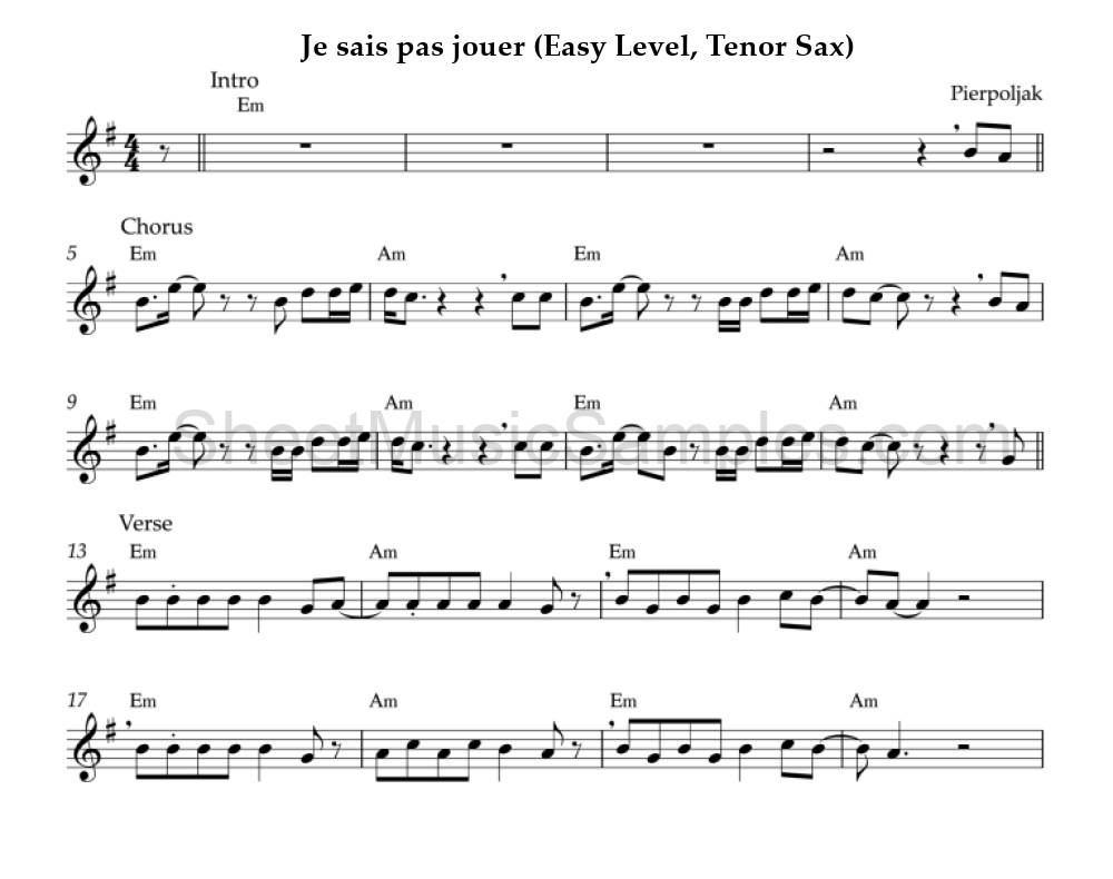 Je sais pas jouer (Easy Level, Tenor Sax)