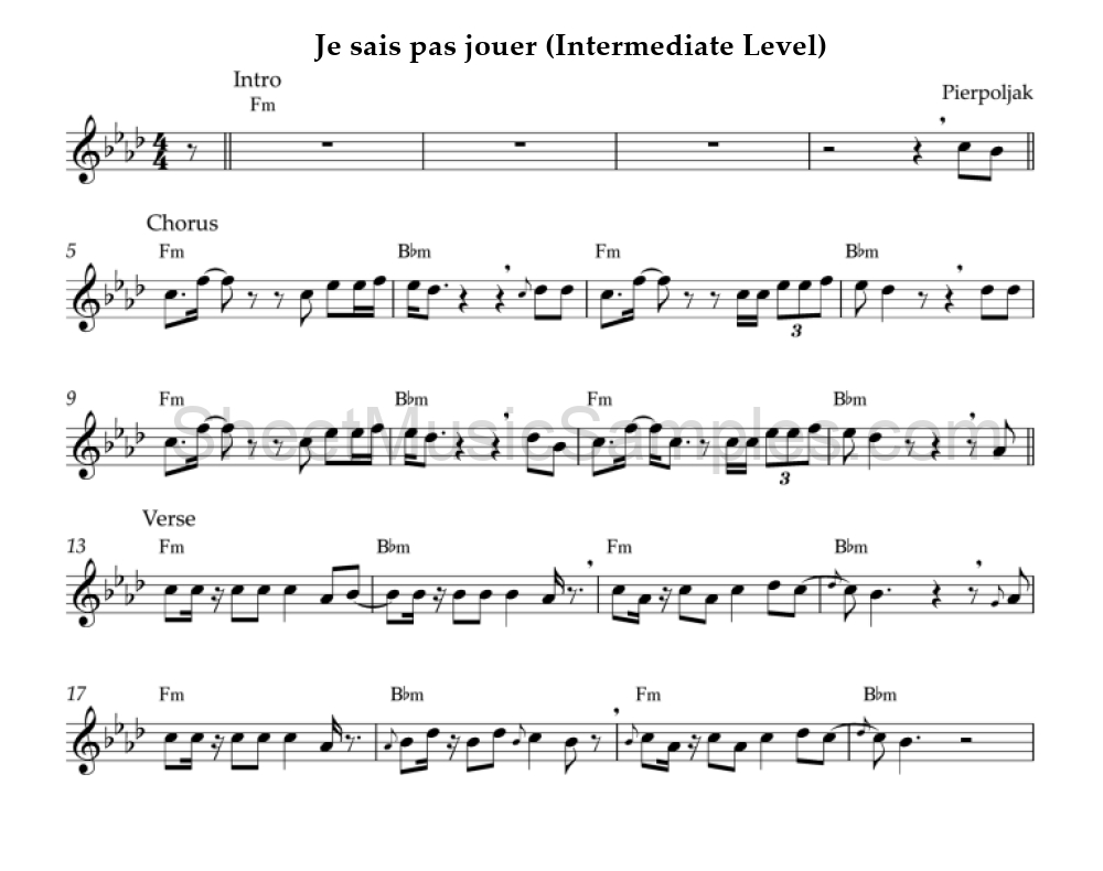 Je sais pas jouer (Intermediate Level)