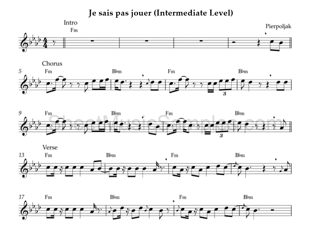 Je sais pas jouer (Intermediate Level)