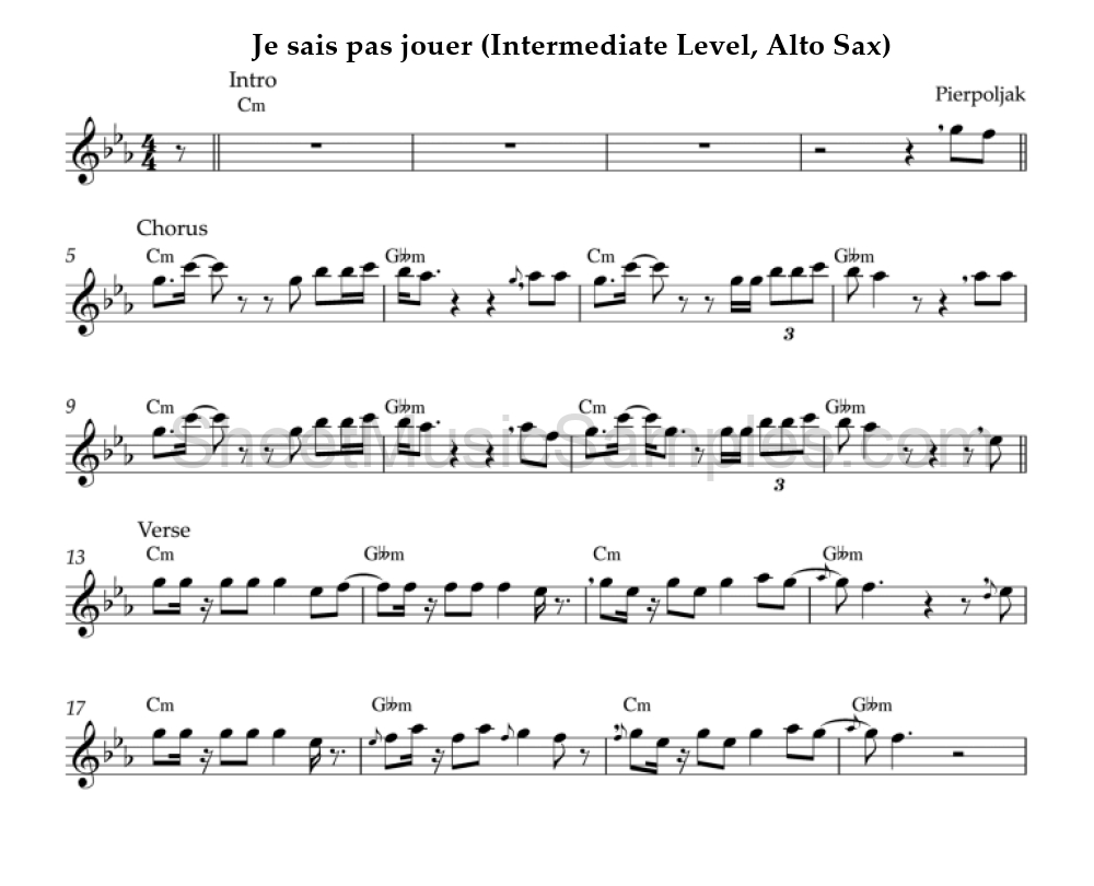 Je sais pas jouer (Intermediate Level, Alto Sax)