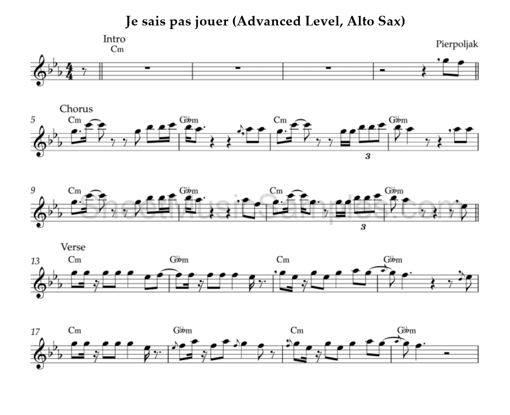 Je sais pas jouer (Advanced Level, Alto Sax)