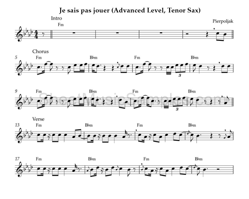 Je sais pas jouer (Advanced Level, Tenor Sax)