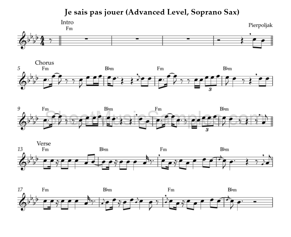 Je sais pas jouer (Advanced Level, Soprano Sax)