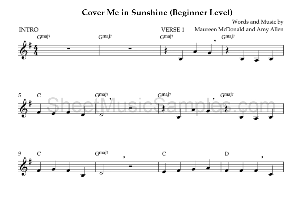 Cover Me in Sunshine (Beginner Level)