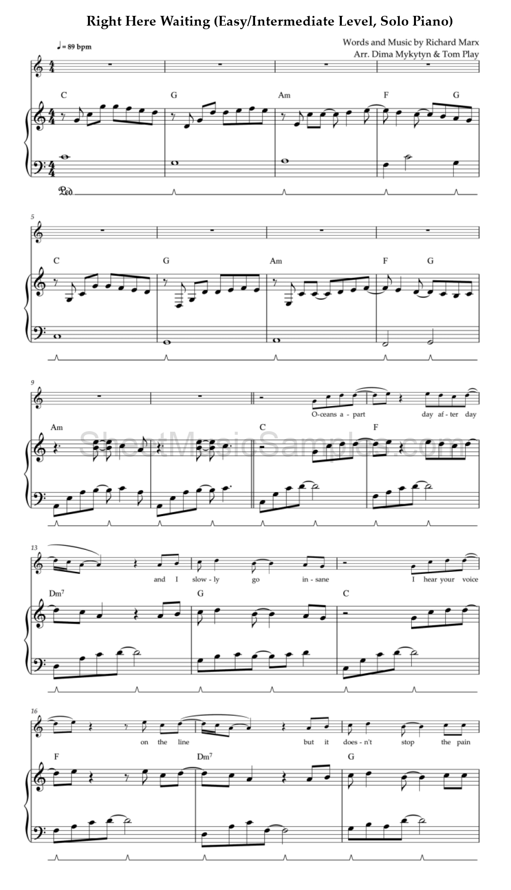 Right Here Waiting (Easy/Intermediate Level, Solo Piano)