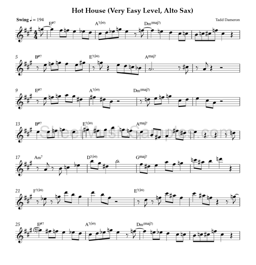 Hot House (Very Easy Level, Alto Sax)