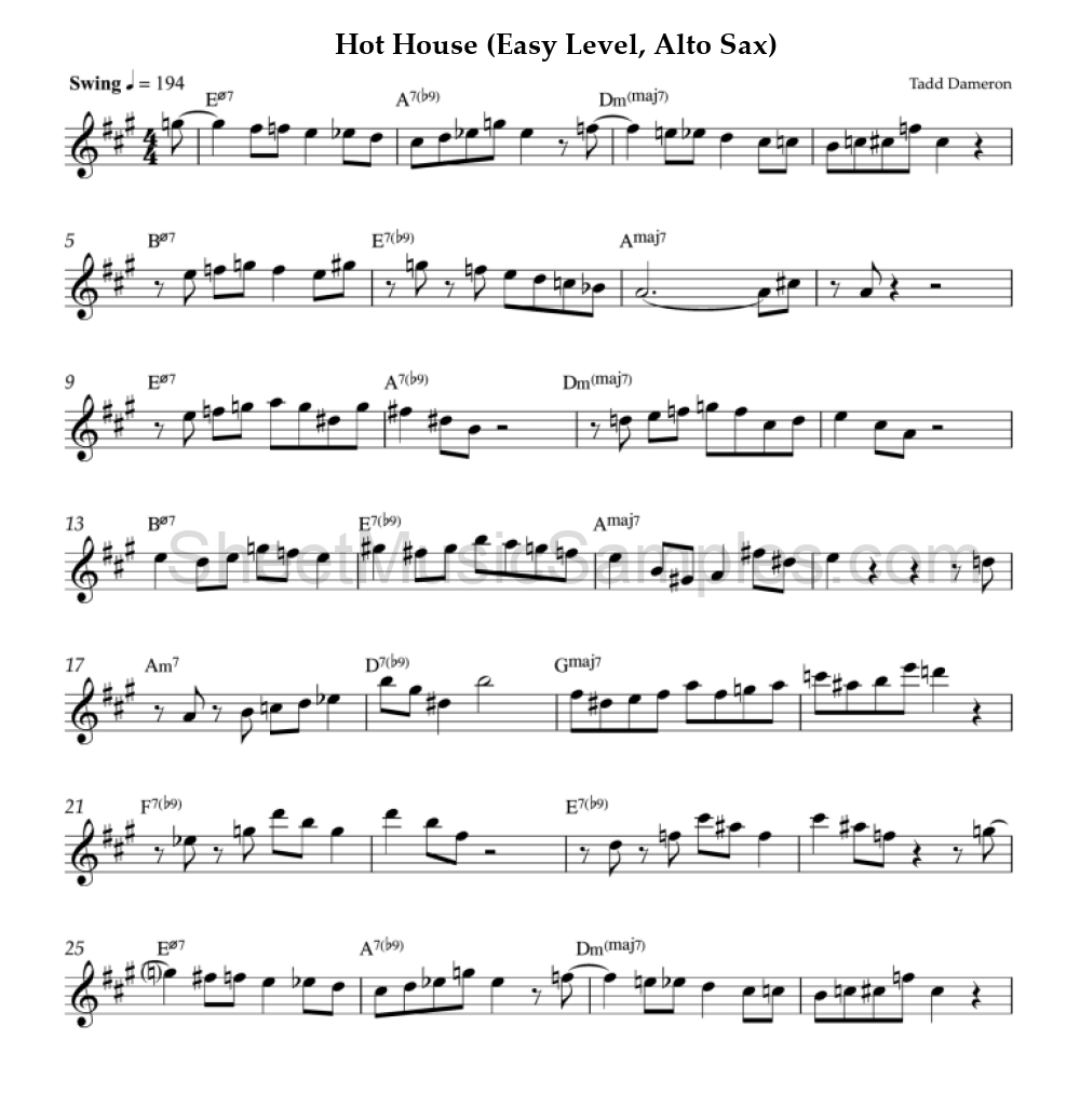 Hot House (Easy Level, Alto Sax)