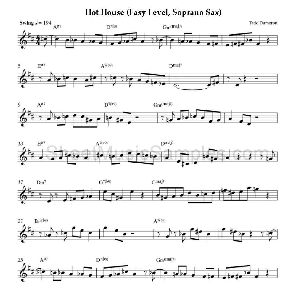 Hot House (Easy Level, Soprano Sax)