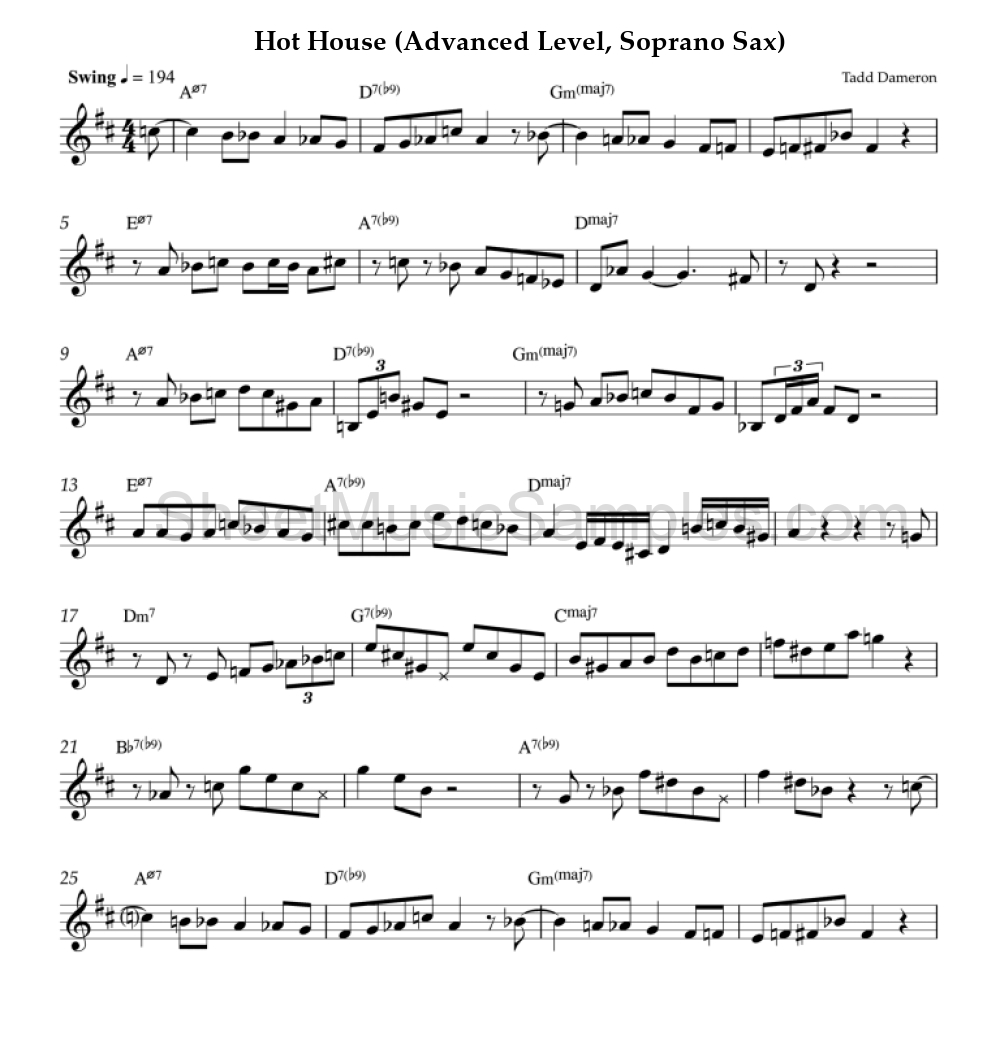 Hot House (Advanced Level, Soprano Sax)