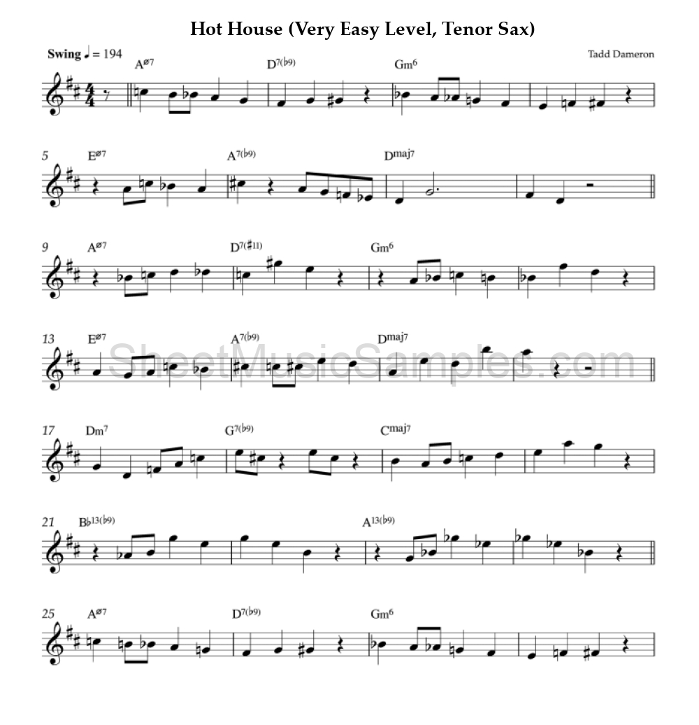 Hot House (Very Easy Level, Tenor Sax)