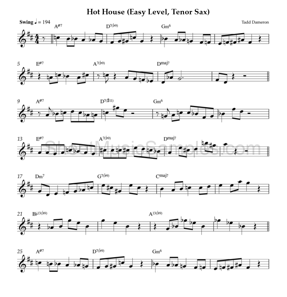 Hot House (Easy Level, Tenor Sax)