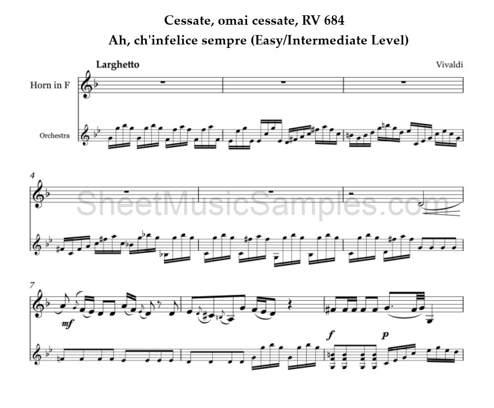 Cessate, omai cessate, RV 684 - Ah, ch'infelice sempre (Easy/Intermediate Level)