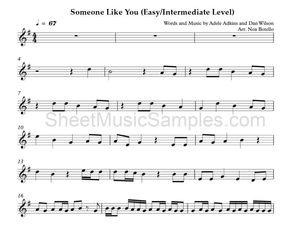 Someone Like You (Easy/Intermediate Level)