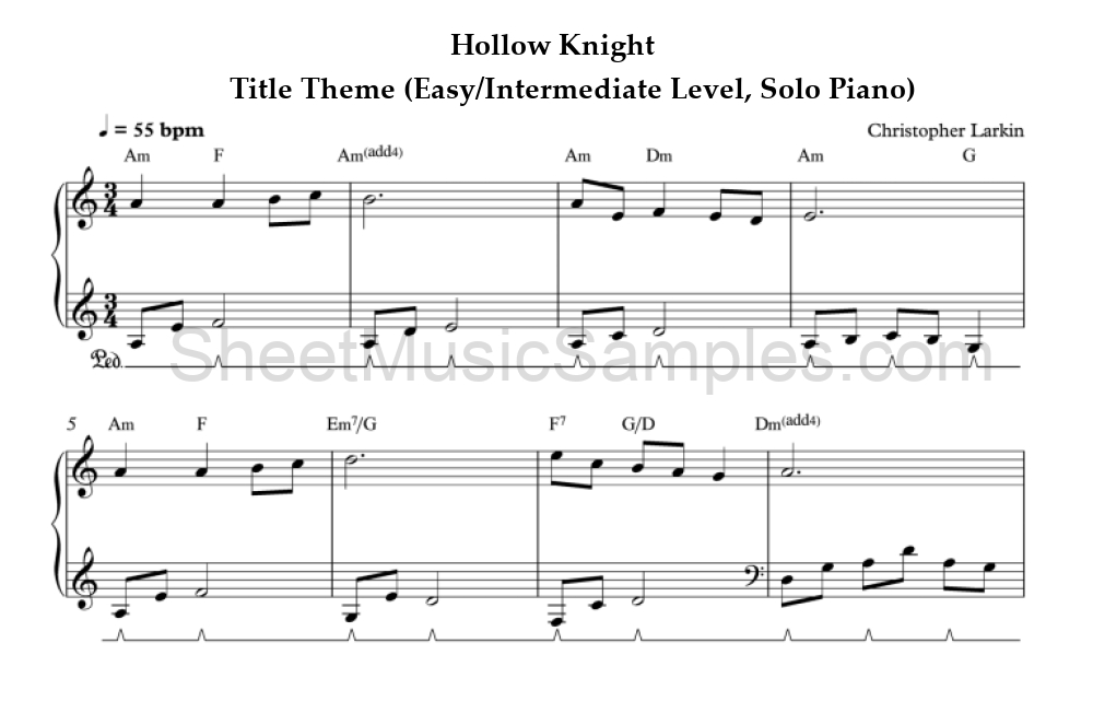 Hollow Knight - Title Theme (Easy/Intermediate Level, Solo Piano)