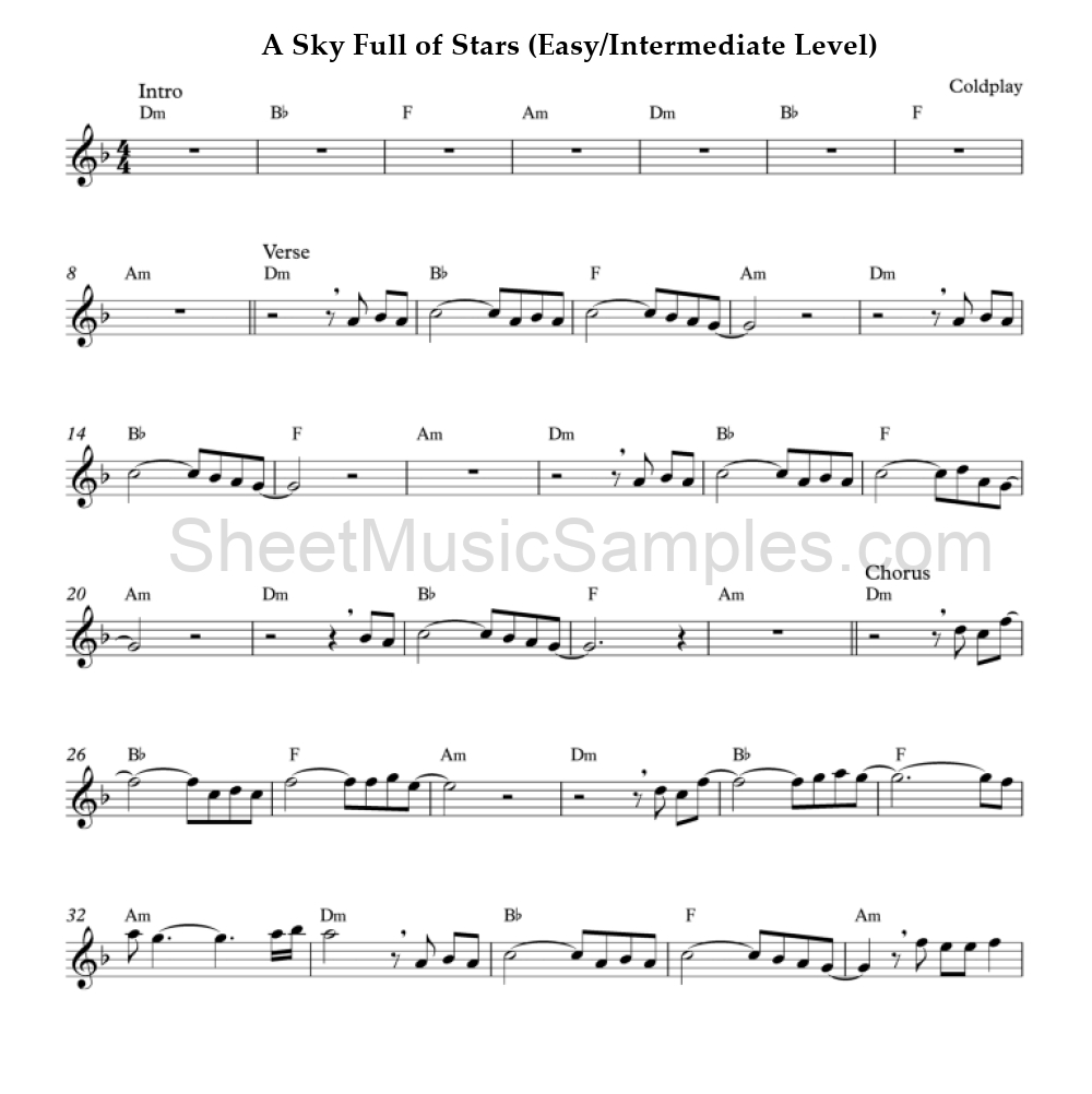 A Sky Full of Stars (Easy/Intermediate Level)