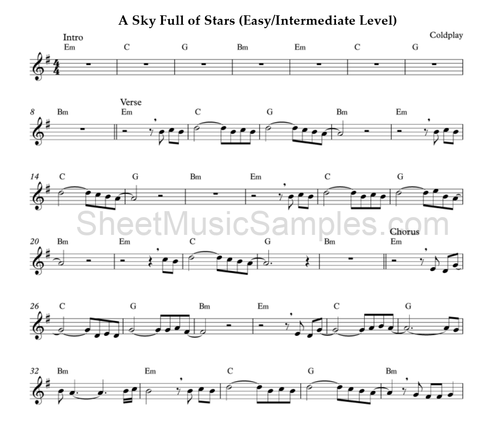 A Sky Full of Stars (Easy/Intermediate Level)