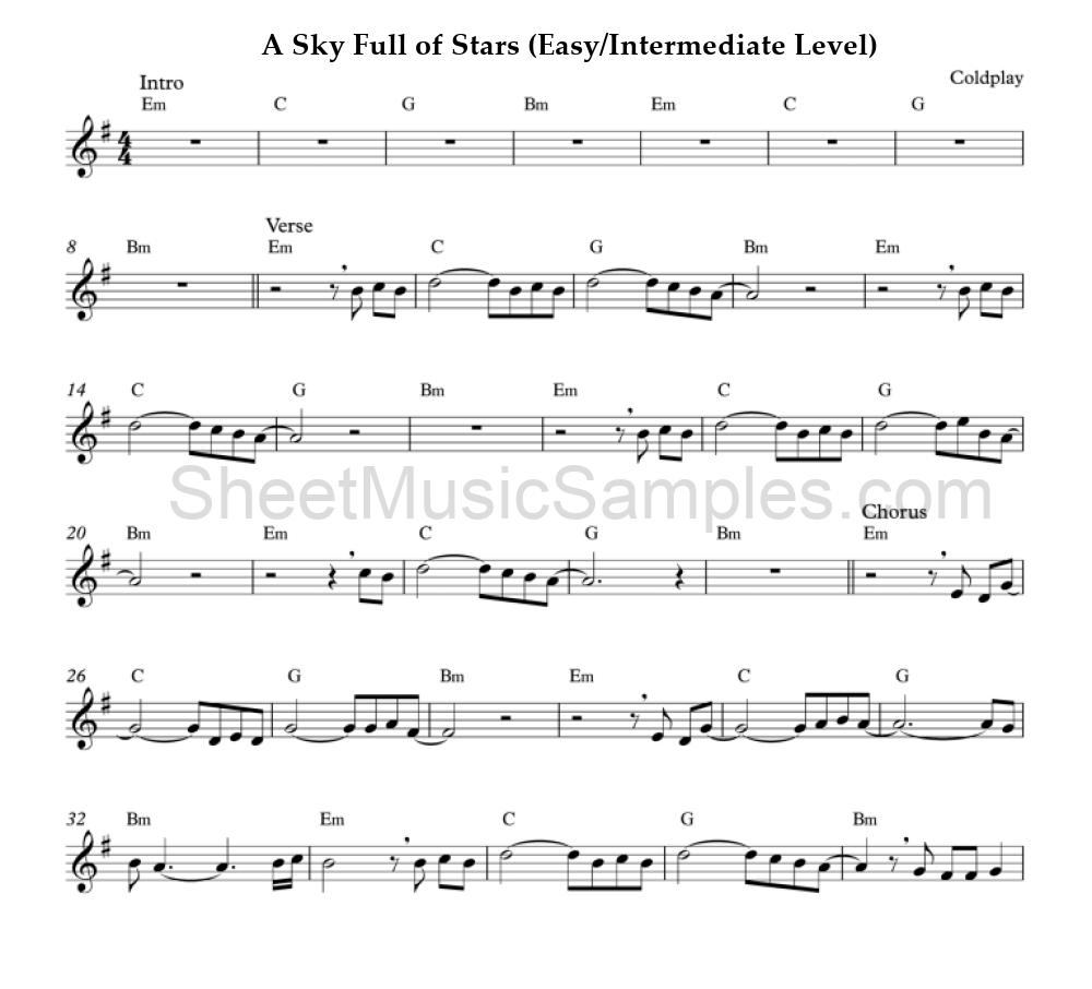 A Sky Full of Stars (Easy/Intermediate Level)