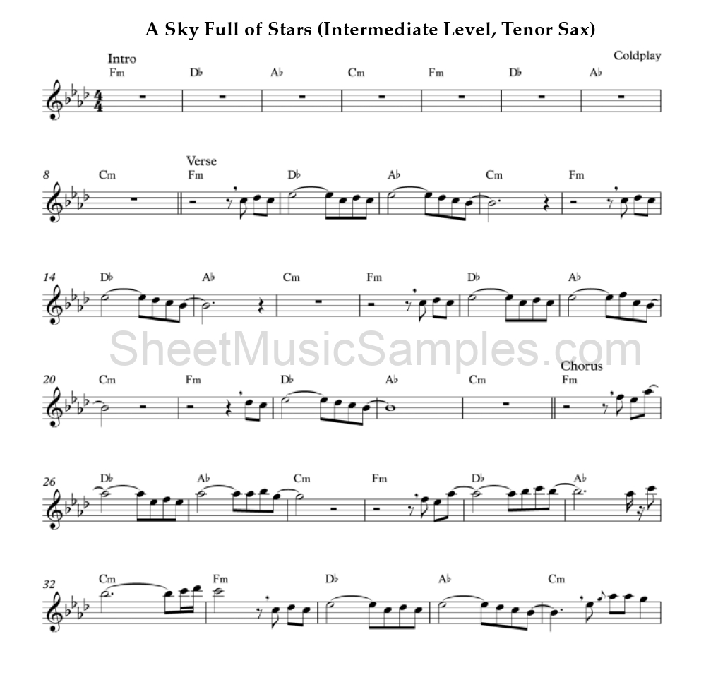 A Sky Full of Stars (Intermediate Level, Tenor Sax)