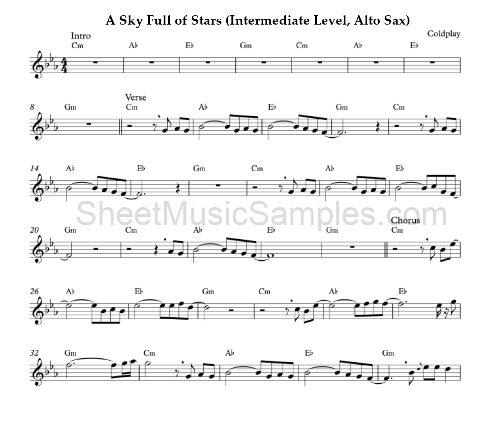 A Sky Full of Stars (Intermediate Level, Alto Sax)