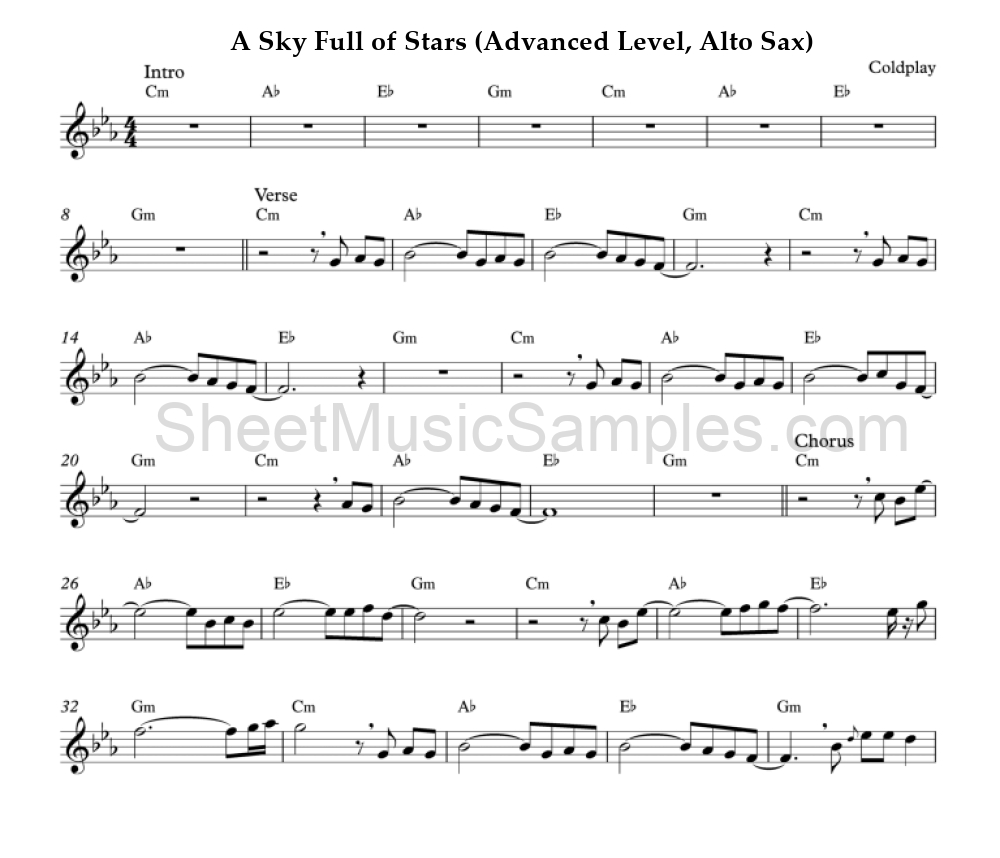 A Sky Full of Stars (Advanced Level, Alto Sax)