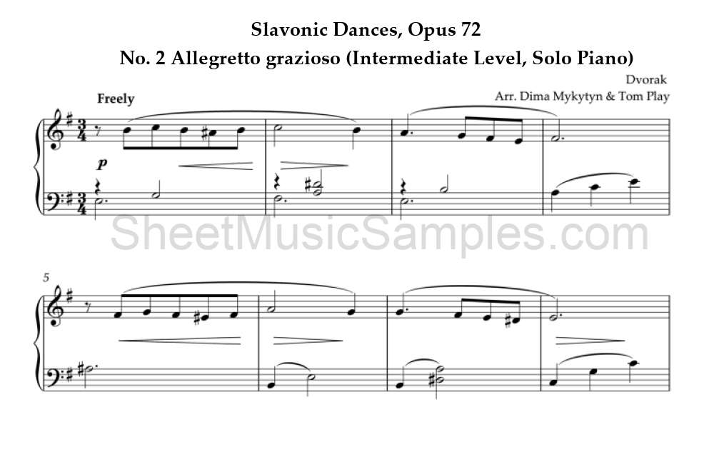 Slavonic Dances, Opus 72 - No. 2 Allegretto grazioso (Intermediate Level, Solo Piano)