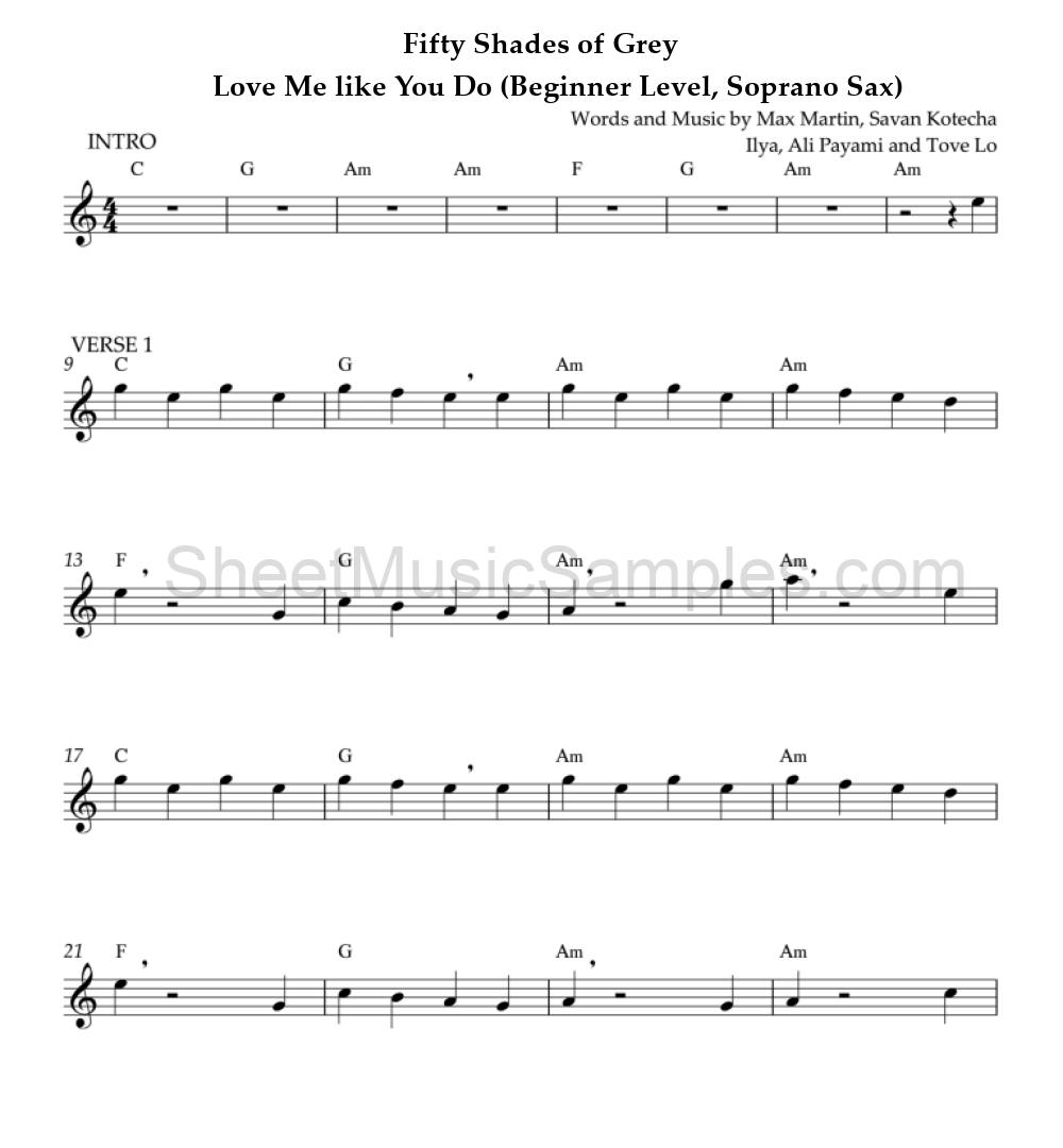 Fifty Shades of Grey - Love Me like You Do (Beginner Level, Soprano Sax)