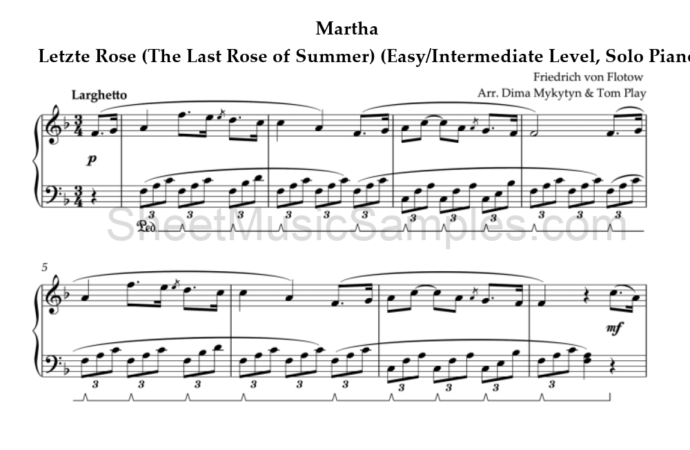 Martha - Letzte Rose (The Last Rose of Summer) (Easy/Intermediate Level, Solo Piano)