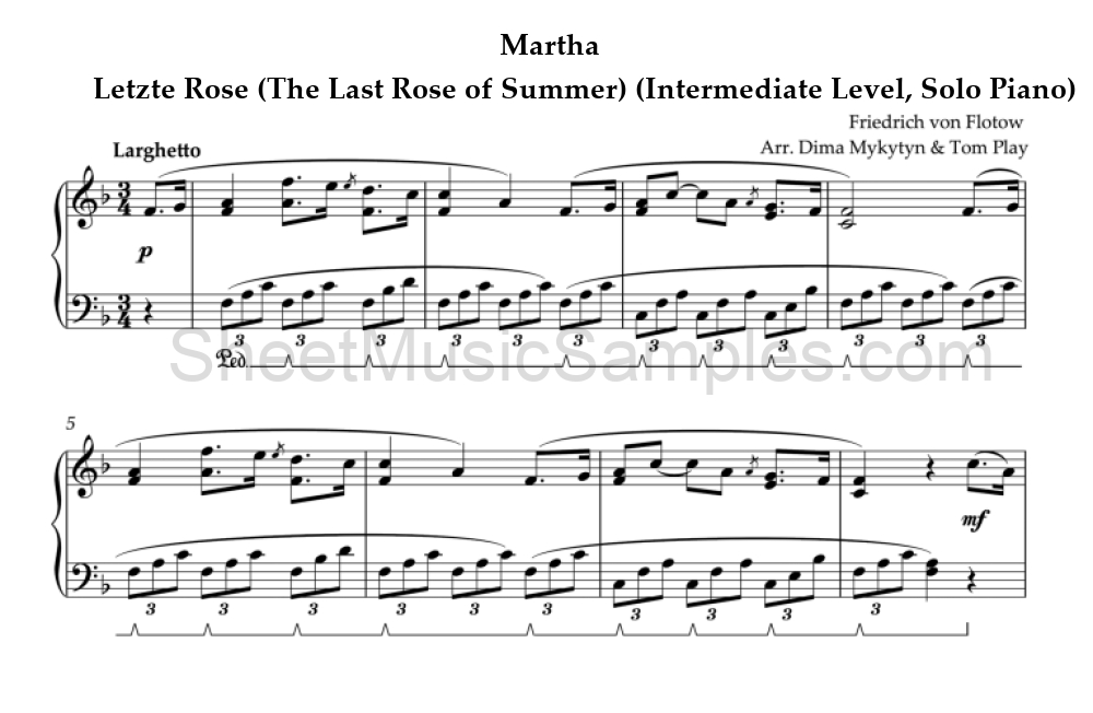 Martha - Letzte Rose (The Last Rose of Summer) (Intermediate Level, Solo Piano)