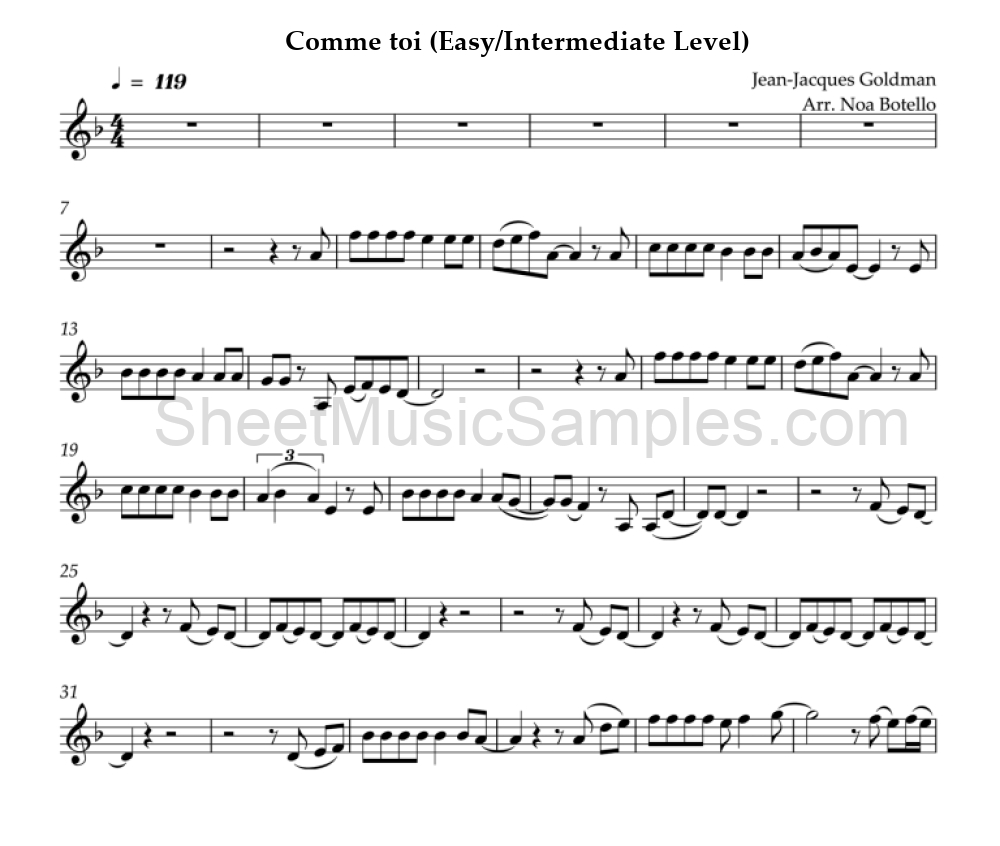 Comme toi (Easy/Intermediate Level)