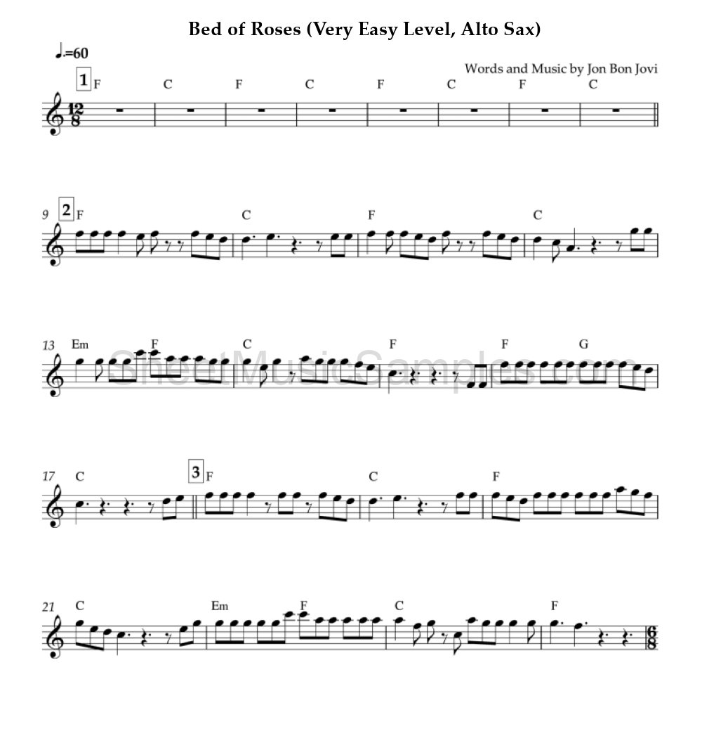 Bed of Roses (Very Easy Level, Alto Sax)