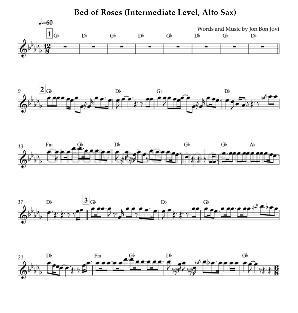 Bed of Roses (Intermediate Level, Alto Sax)