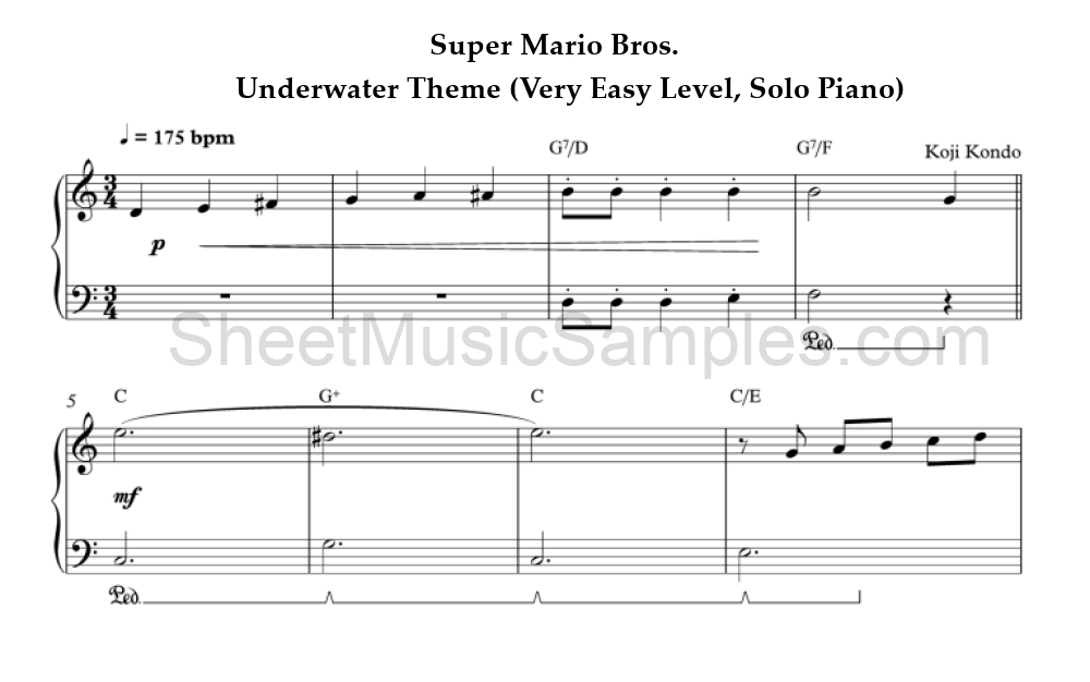 Super Mario Bros. - Underwater Theme (Very Easy Level, Solo Piano)