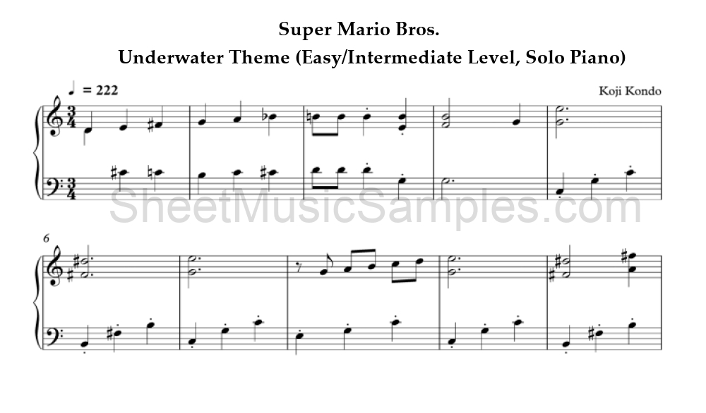 Super Mario Bros. - Underwater Theme (Easy/Intermediate Level, Solo Piano)