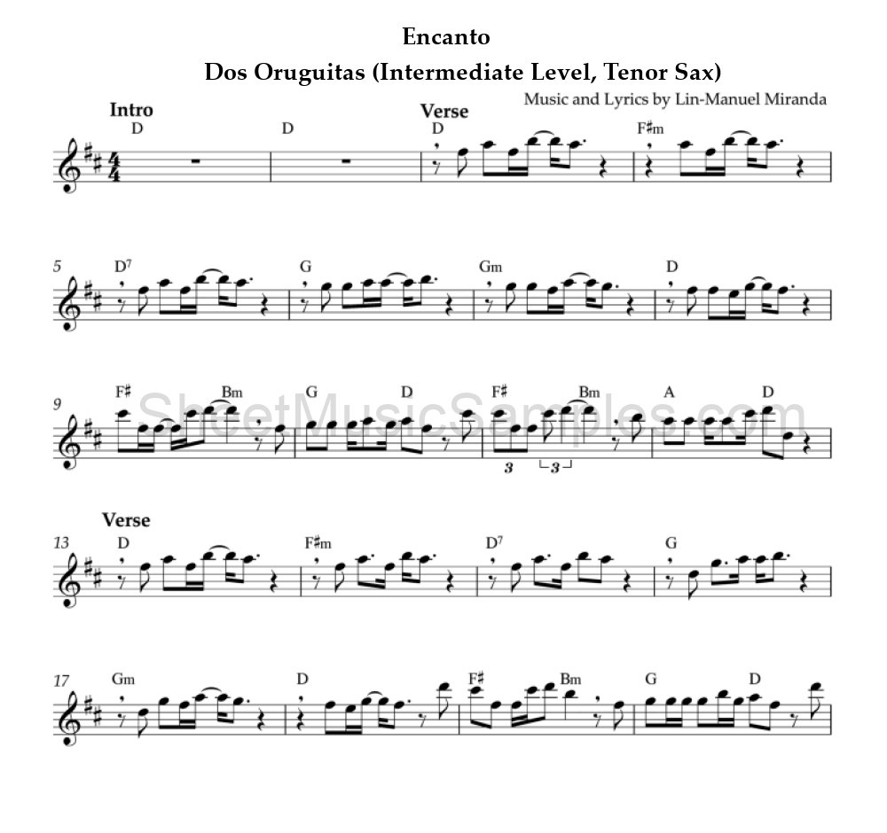 Encanto - Dos Oruguitas (Intermediate Level, Tenor Sax)