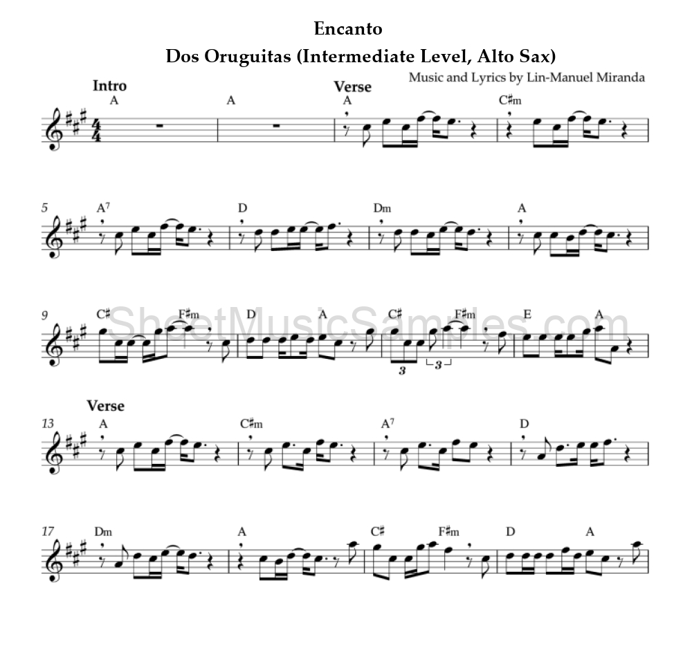 Encanto - Dos Oruguitas (Intermediate Level, Alto Sax)