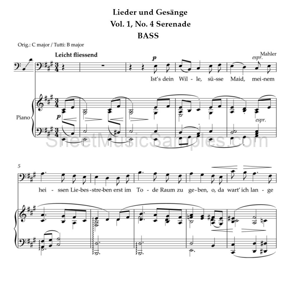 Lieder und Gesänge - Vol. 1, No. 4 Serenade - BASS