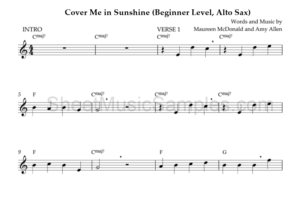 Cover Me in Sunshine (Beginner Level, Alto Sax)