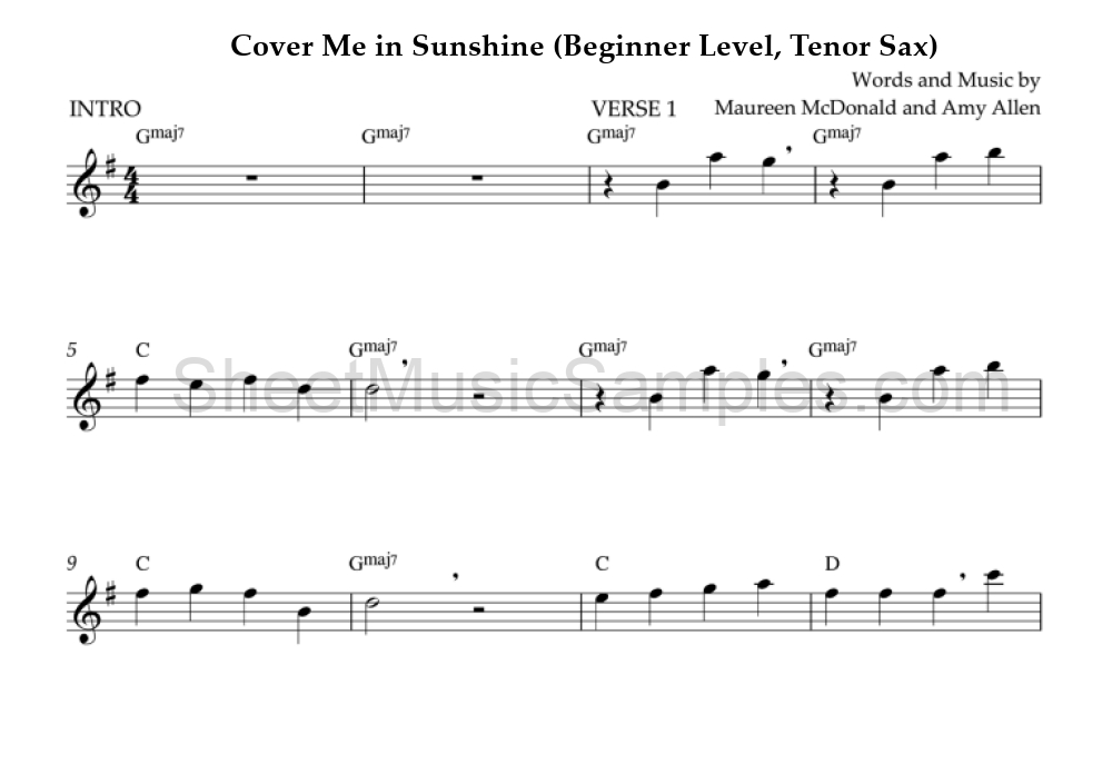 Cover Me in Sunshine (Beginner Level, Tenor Sax)