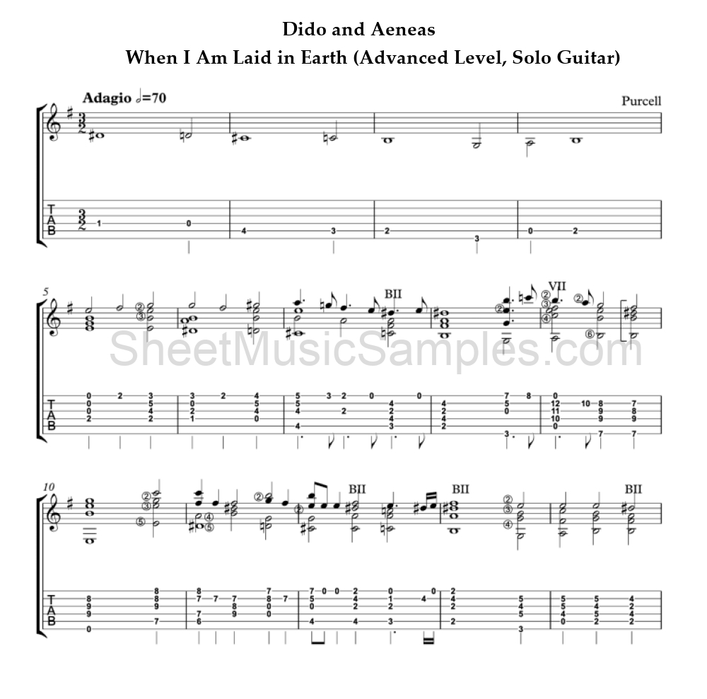 Dido and Aeneas - When I Am Laid in Earth (Advanced Level, Solo Guitar)