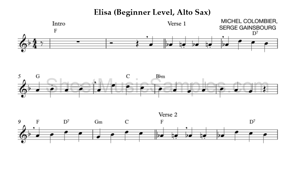 Elisa (Beginner Level, Alto Sax)