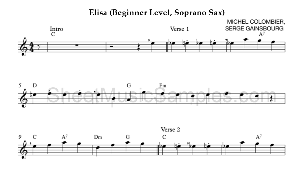 Elisa (Beginner Level, Soprano Sax)